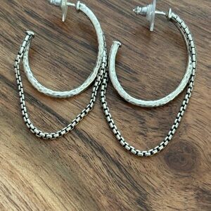 John Hardy Jai Silver Hoop Earrings with Chain Accent